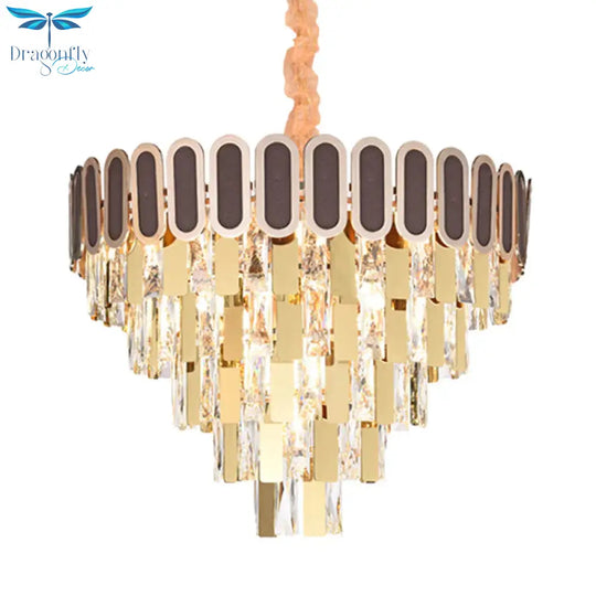 9/16 Lights Dining Room Chandelier Contemporary Gold Hanging Light Kit With Cone Crystal Shade