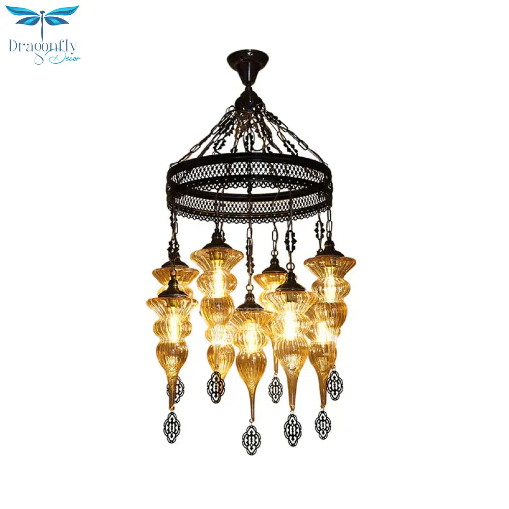 9 Bulbs Pendant Chandelier Traditional Coffee Shop Suspension Lighting Fixture With Jar Tan Ribbing