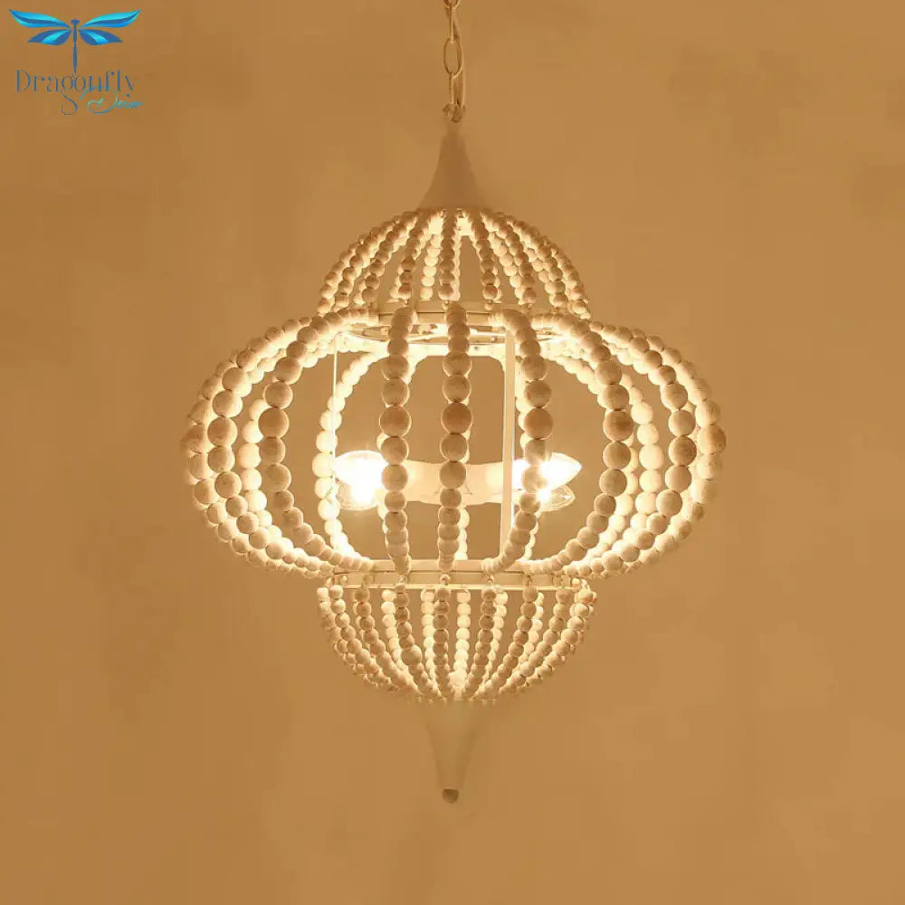 9 - Light Chandelier Pendant Cottage Wooden Lantern Ceiling Light Fixture In White
