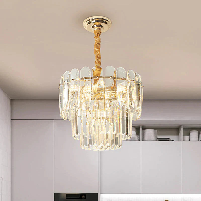 8 - Bulb Clear Crystal 3 - Layer Round Chandelier Pendant Light