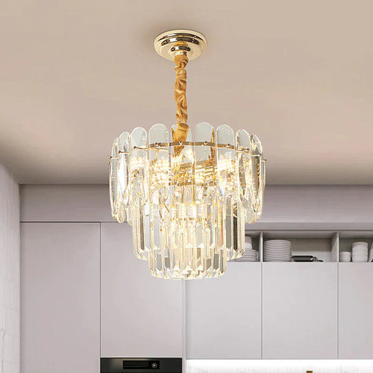 8 - Bulb Clear Crystal 3 - Layer Round Chandelier Pendant Light