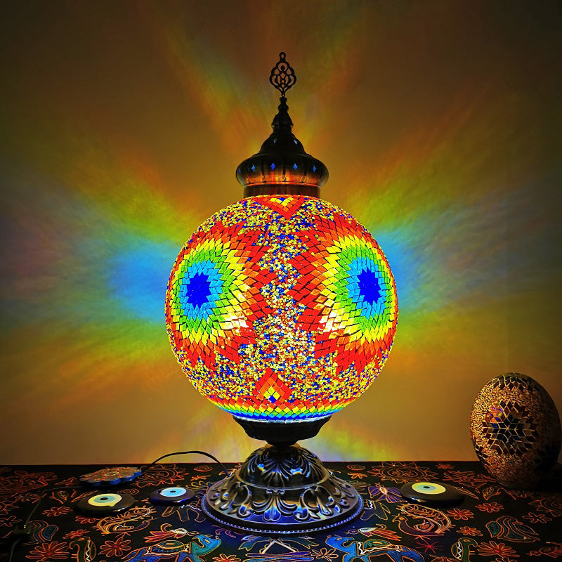 Raelynn - Vintage Sphere Nightstand Lighting 1 - Light Hand Rolled Art Glass Night Table Light For
