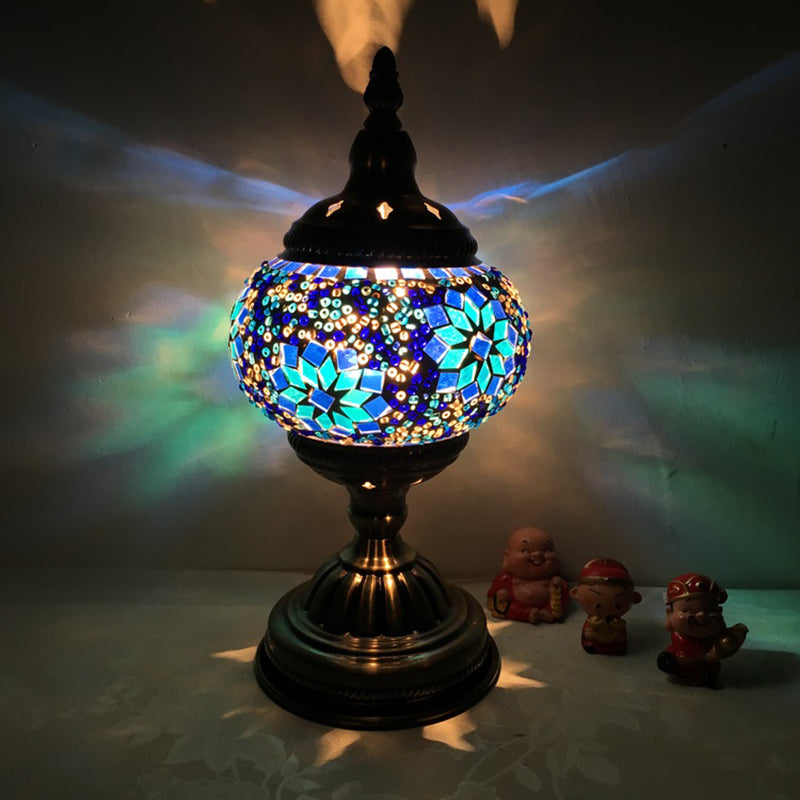 Veronica - Bohemia Orb Night Table Lamp Single Light Hand Cut Glass Nightstand Lighting In
