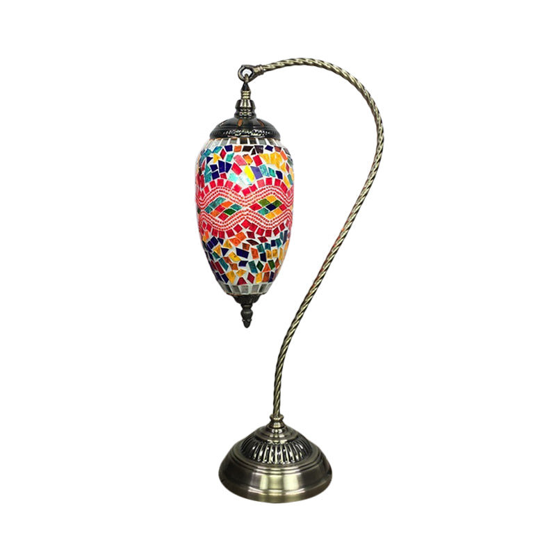 Algieba - Bohemian Droplet Nightstand Light 1 - Bulb Stained Art Glass Night Lamp With Curved Arm