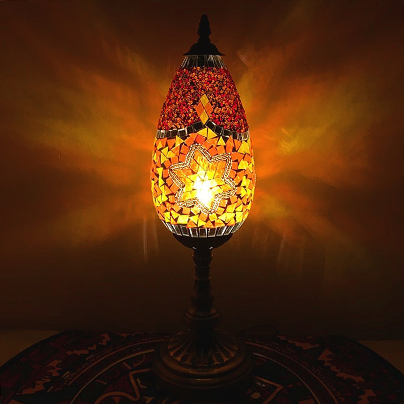 Diane - Antique Orange/Red 1 Bulb Table Light Stained Art Glass Teardrop Plug In Nightstand Lamp