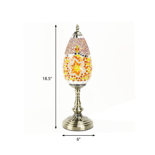 Diane - Antique Orange/Red 1 Bulb Table Light Stained Art Glass Teardrop Plug In Nightstand Lamp