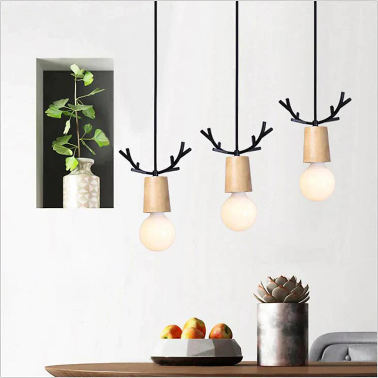 Nordic Wood Fawn Head Chandelier Children’s Bedroom Bedside Living Room Xuanguan Creative