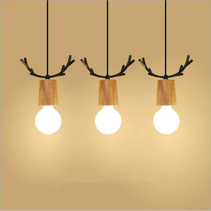 Nordic Wood Fawn Head Chandelier Children’s Bedroom Bedside Living Room Xuanguan Creative