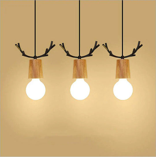 Nordic Wood Fawn Head Chandelier Children’s Bedroom Bedside Living Room Xuanguan Creative