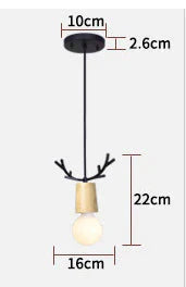 Nordic Wood Fawn Head Chandelier Children’s Bedroom Bedside Living Room Xuanguan Creative