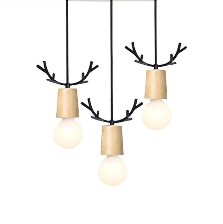 Nordic Wood Fawn Head Chandelier Children’s Bedroom Bedside Living Room Xuanguan Creative