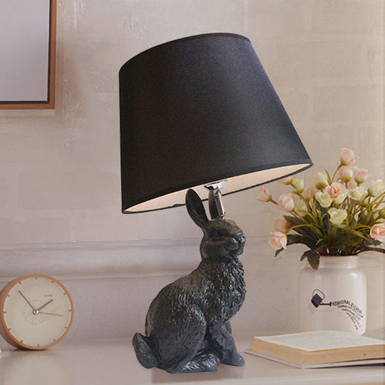 Charlotte - Cute Black Rabbit - Like Nightstand Lamp Cartoon 1 Light Resin Table With Fabric Shade