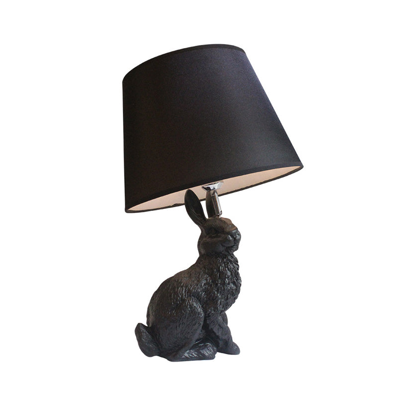 Charlotte - Cute Black Rabbit - Like Nightstand Lamp Cartoon 1 Light Resin Table With Fabric Shade