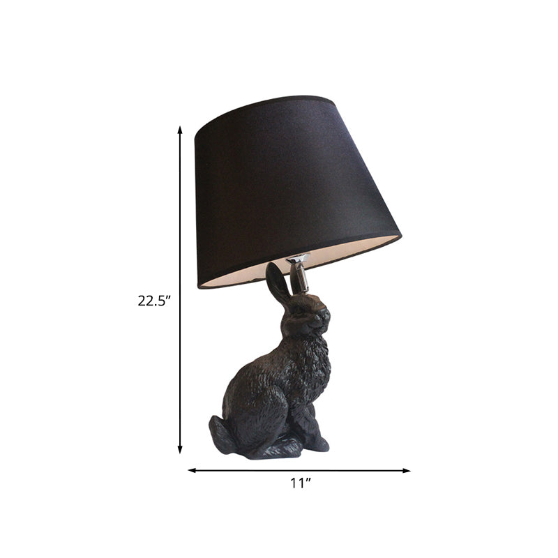 Charlotte - Cute Black Rabbit - Like Nightstand Lamp Cartoon 1 Light Resin Table With Fabric Shade