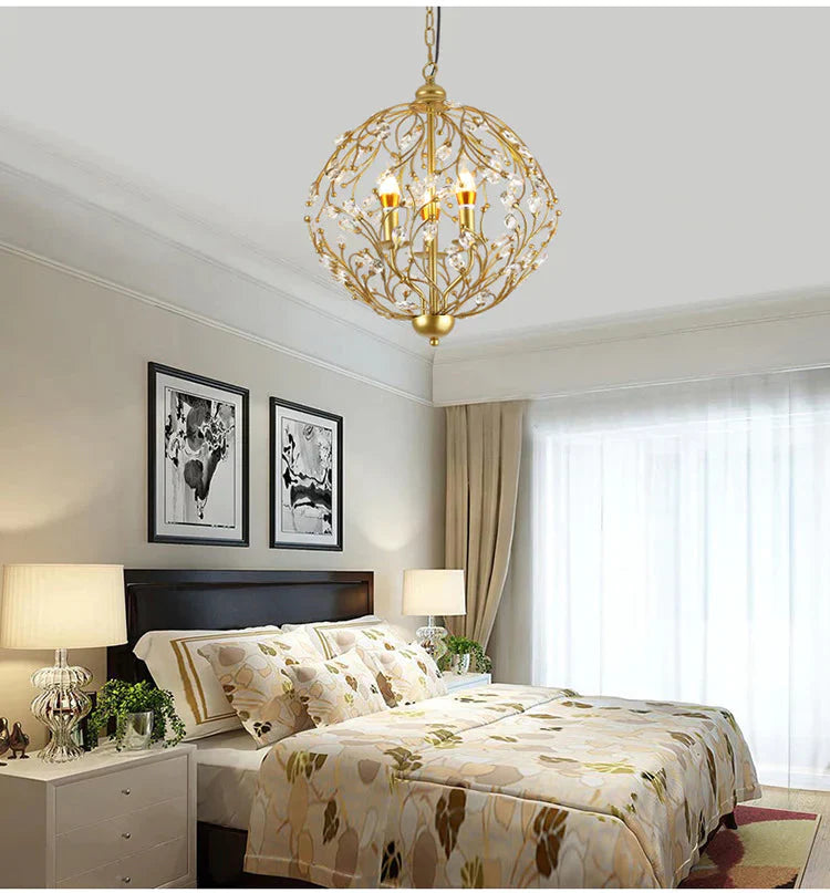 American Gold Retro Iron Personalized Crystal Lamp Nordic Ball Restaurant Porch Bedroom Coffee Shop