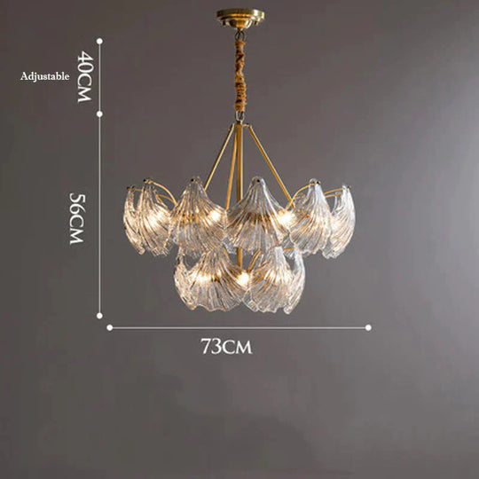 All Copper American Shell Bedroom Chandelier Glass 12 Heads Pendant