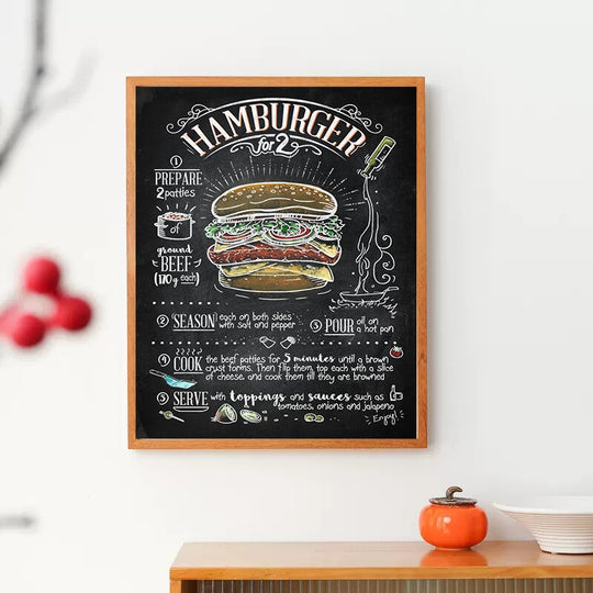 Retro Culinary Canvas Painting: Hamburger Pizza Steak Recipe Menu Poster Wall Painting