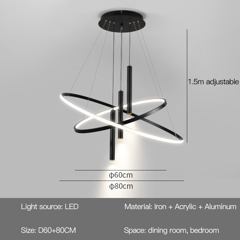 Modern Led Chandelier With Spotlight For Living Dining Room Kitchen Black Simple Pendant Lamps