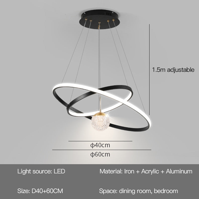 Modern Led Chandelier With Spotlight For Living Dining Room Kitchen Black Simple Pendant Lamps