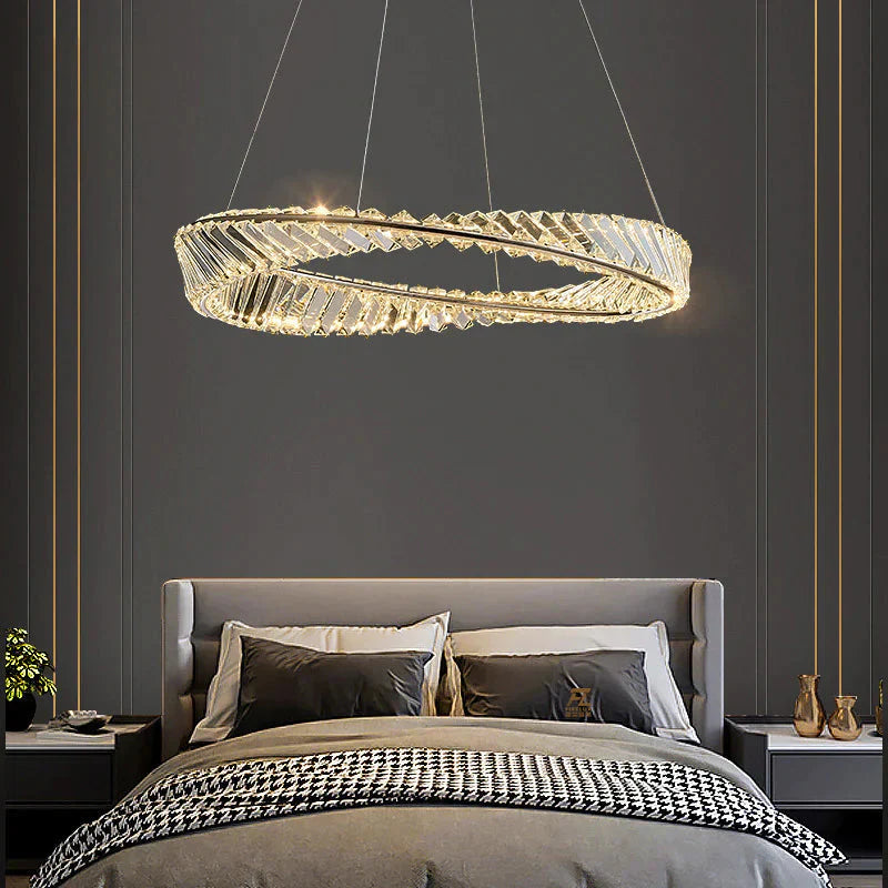 Dimmable Crystal Chandeliers Lighting Modern Ring Pendant Light Led Lamp Fixtures For Dining Room