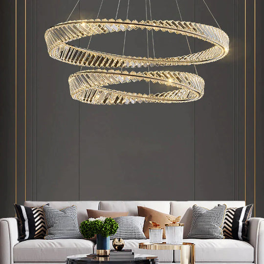 Dimmable Crystal Chandeliers Lighting Modern Ring Pendant Light Led Lamp Fixtures For Dining Room