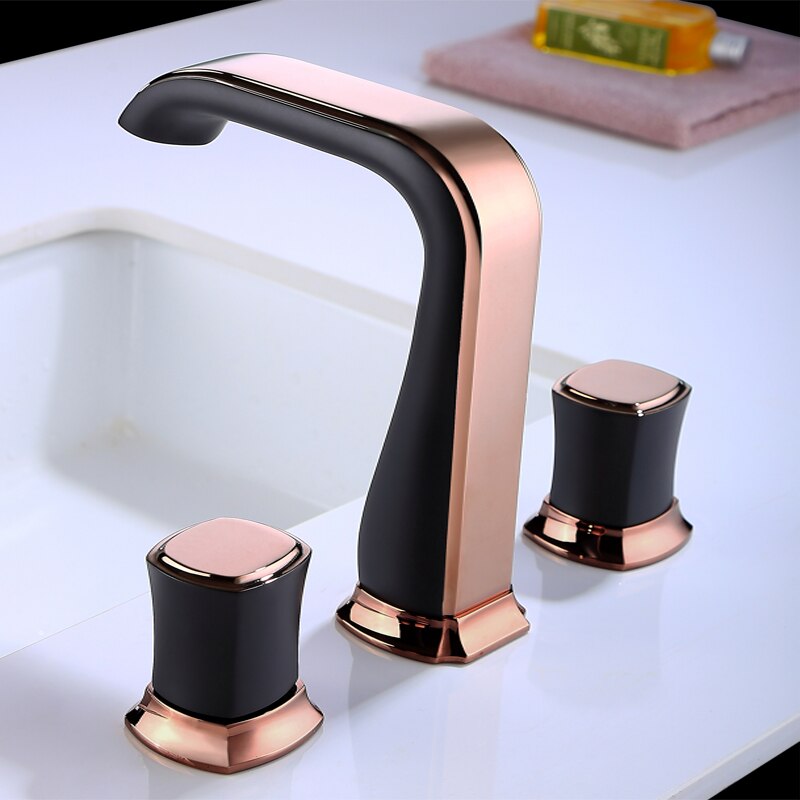 Bathroom Basin Sink Faucets Brass Widespread Mixer Tap Copper Hot &amp; Cold Lavatory Crane 3 Hole