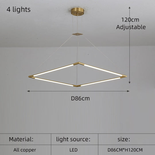 Modern Simple Copper Led Long Chandelier Restaurant Coffee Shop Front Desk Office Creative