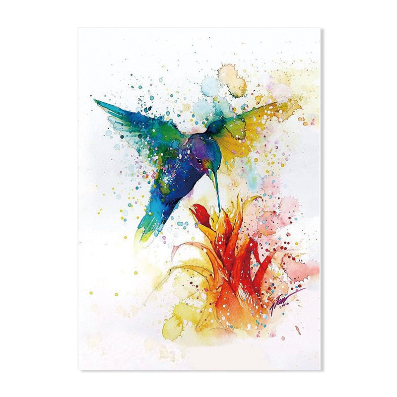 Bright Abstract Hummingbird Watercolor Canvas Art Perfect For Living Room Decor 13X18Cm Unframed /