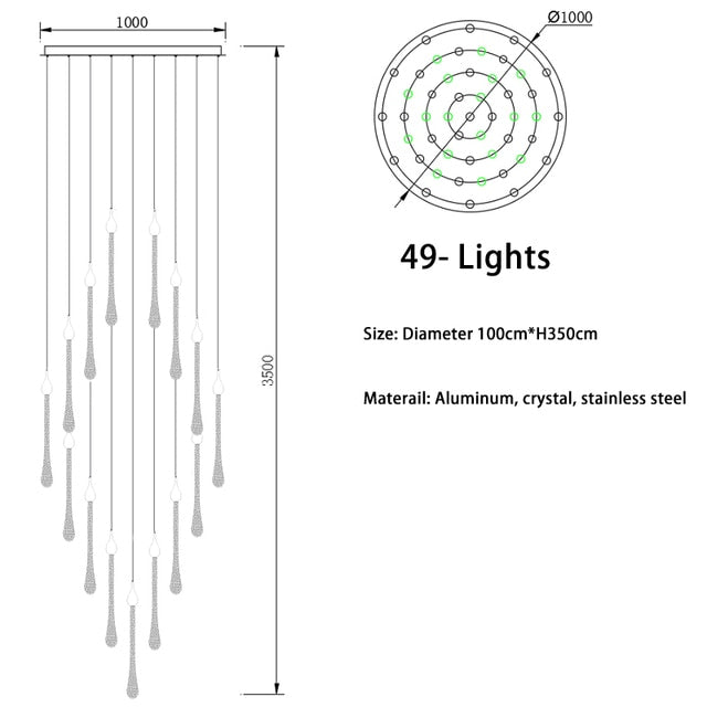 Luxury Pendant Lights Kitchen Island Lighting Rectangle Hanging Lamps Crystal Led Large Staircase