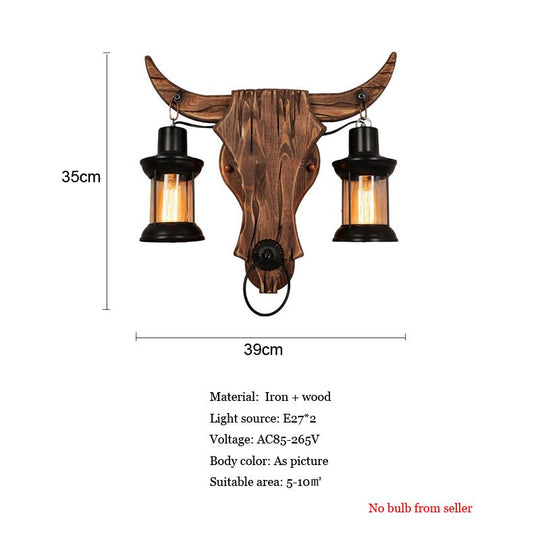 Industrial Light Design Retro Iron Wood Lamp Glass Wall Creative Cafe Restaurant Bar Bedside Sconce