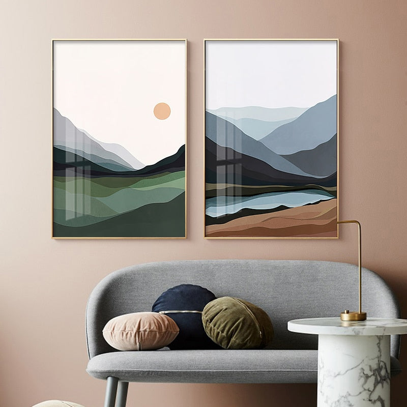 Abstract Ocean Landscape Canvas Painting: Nordic Decoration Wall Art