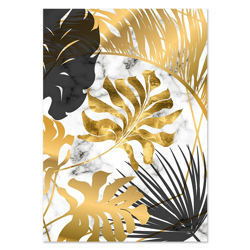 Golden Leaf &amp; Marble Nordic Canvas - Abstract Modern Art For Home Decor 20X25Cm No Frame / Picture