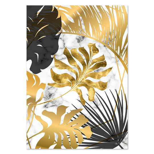 Golden Leaf &amp; Marble Nordic Canvas - Abstract Modern Art For Home Decor 20X25Cm No Frame / Picture