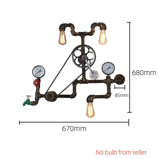 Vintage Retro Loft Industrial Wind Light Personality Water Pipe Gear Wall Lamp For Restaurant Bar
