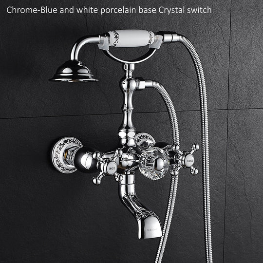 Luxury Crystal Handle Bathtub Gold Brass Faucet With Hand Shower Telephone Type Bath Faucets Sets