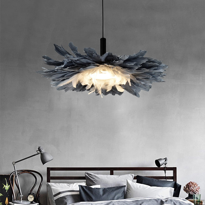 Feather Chandelier Nordic Ins Style Suspension Light Design Warm Art Modeling Children Lamp Kitchen