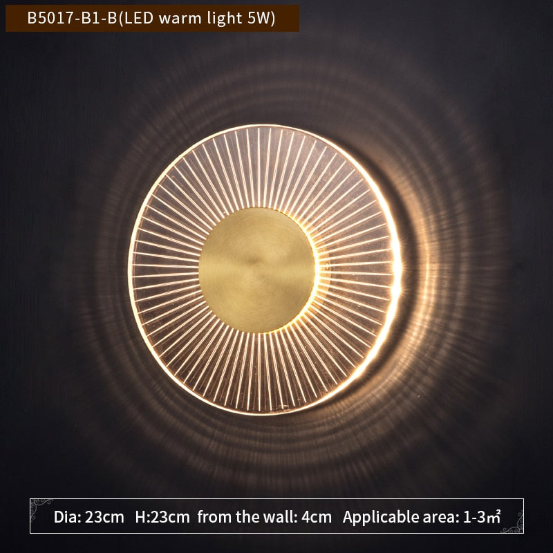 Modern Copper Wall Lamp Golden Round High Light Transmittance Acrylic Living Room Sofa Background