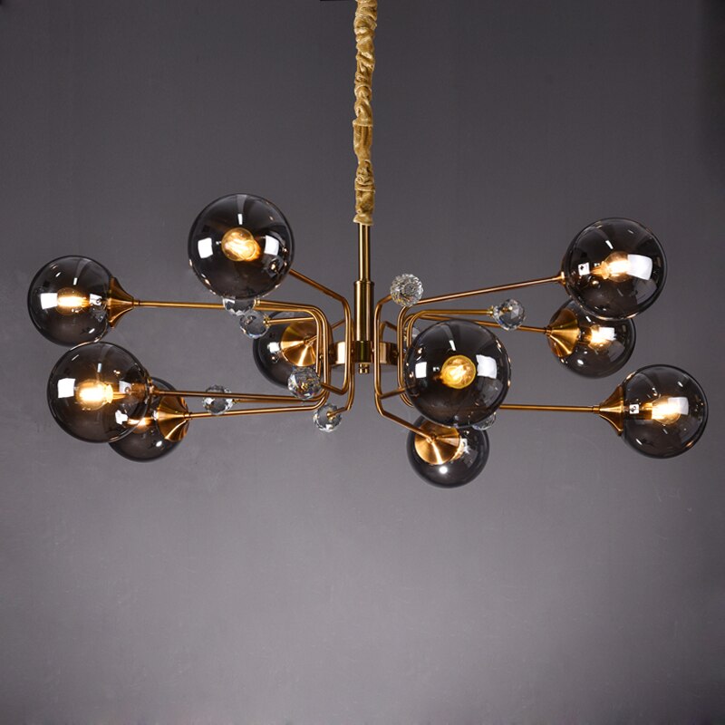 Luxury Modern Magic Bean Molecule Chandelier Amber/Smoke Gray Glass Led Indoor Lighting Restaurant