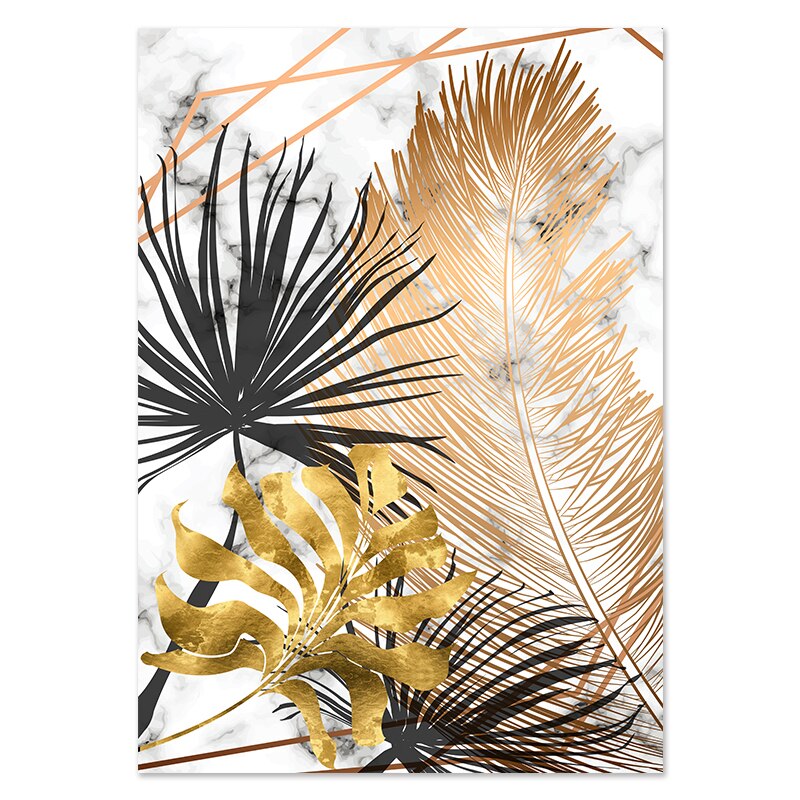 Golden Leaf &amp; Marble Nordic Canvas - Abstract Modern Art For Home Decor 20X25Cm No Frame / Picture