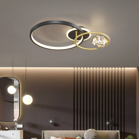 Modern Simple Black Gold Round Led Chandelier Minimalist Decor Living Room Lamp Lighting Ceiling