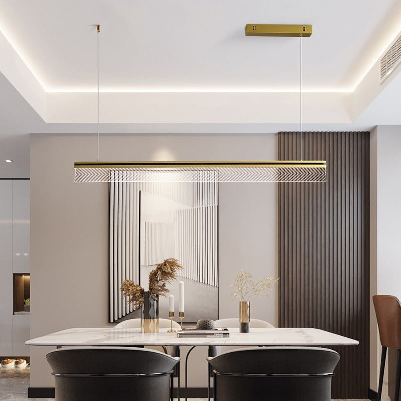 Nordic Modern Minimalist Rectangular Acrylic Dining Room Chandelier Living Iron Cord Pendant