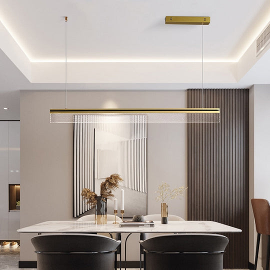 Nordic Modern Minimalist Rectangular Acrylic Dining Room Chandelier Living Iron Cord Pendant