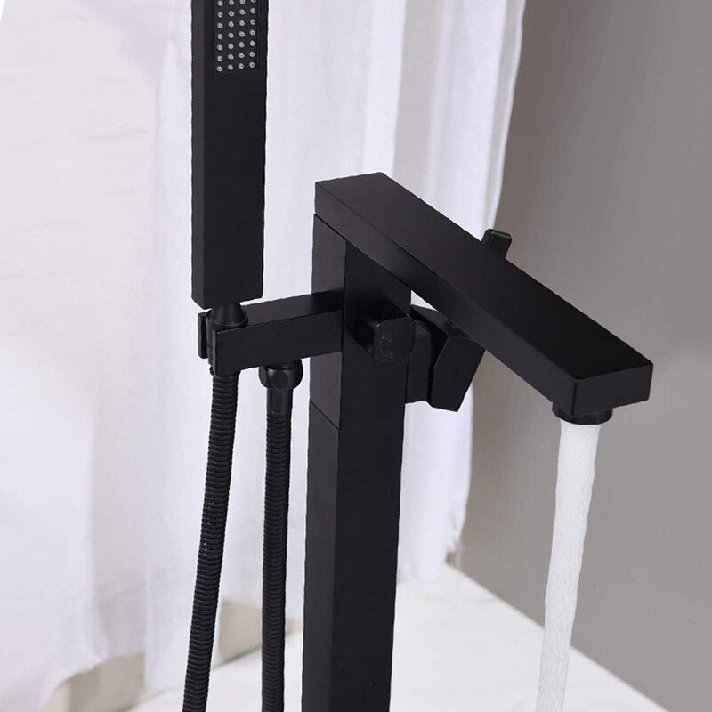 Luxury Matte Black Bathtub Faucet Freestanding Bathroom Tub 6 Types Spout Floor Mounted Bath Shower