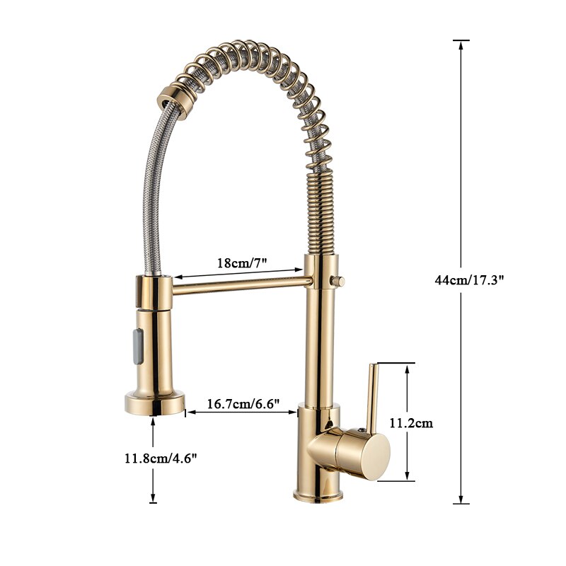Golden Kitchen Spring Faucet Brass Deck Mount 360 Degree Rotate Stream &amp; Sprayer Nozzle Hot Cold