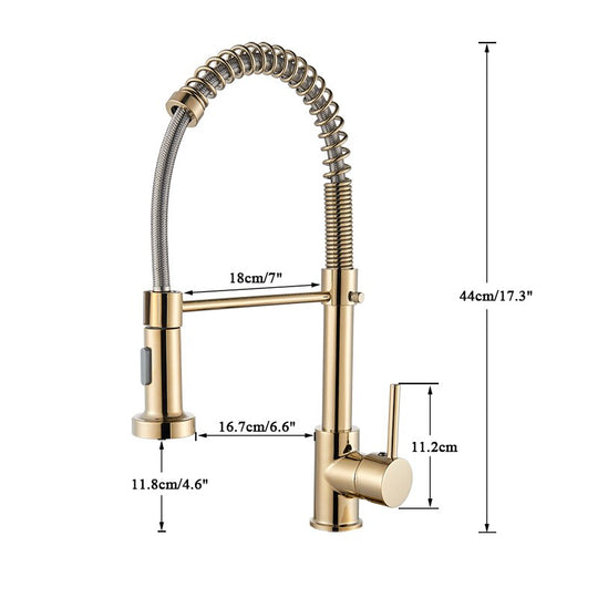 Golden Kitchen Spring Faucet Brass Deck Mount 360 Degree Rotate Stream &amp; Sprayer Nozzle Hot Cold