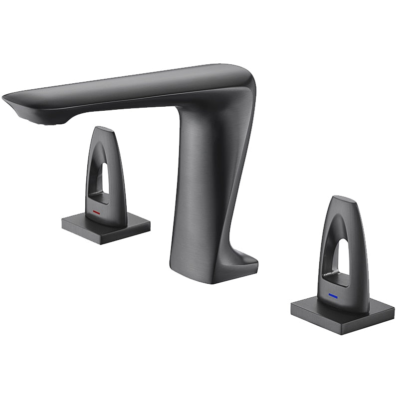 Basin Faucet Widespread Bathroom 8’ Sink 3 Hole Basin Mixer Copper Unique Design Gray Faucets