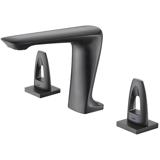 Basin Faucet Widespread Bathroom 8’ Sink 3 Hole Basin Mixer Copper Unique Design Gray Faucets