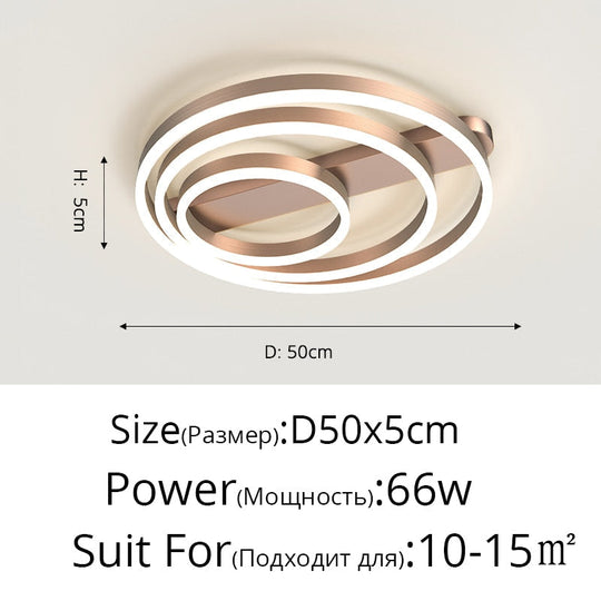 Acrylic Bedroom Ceiling Lamp Household Aluminum Living Room Led Golden Three Circles Round Warm