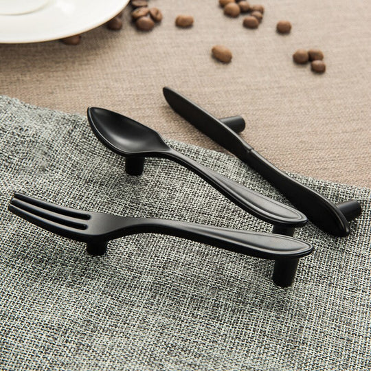 Creative Cutlery Furniture Cabinet Handle Knife And Fork Spoon Black Cupboard Kitchen Knobs Drawer