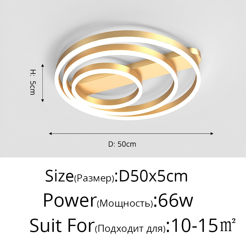 Acrylic Bedroom Ceiling Lamp Household Aluminum Living Room Led Golden Three Circles Round Warm